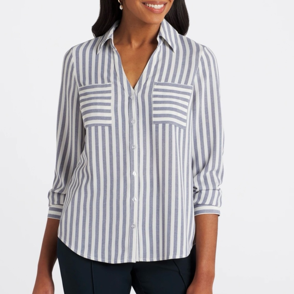 Fortune + Ivy Paula Button Down Shirt White Striped Stitch Fix XL